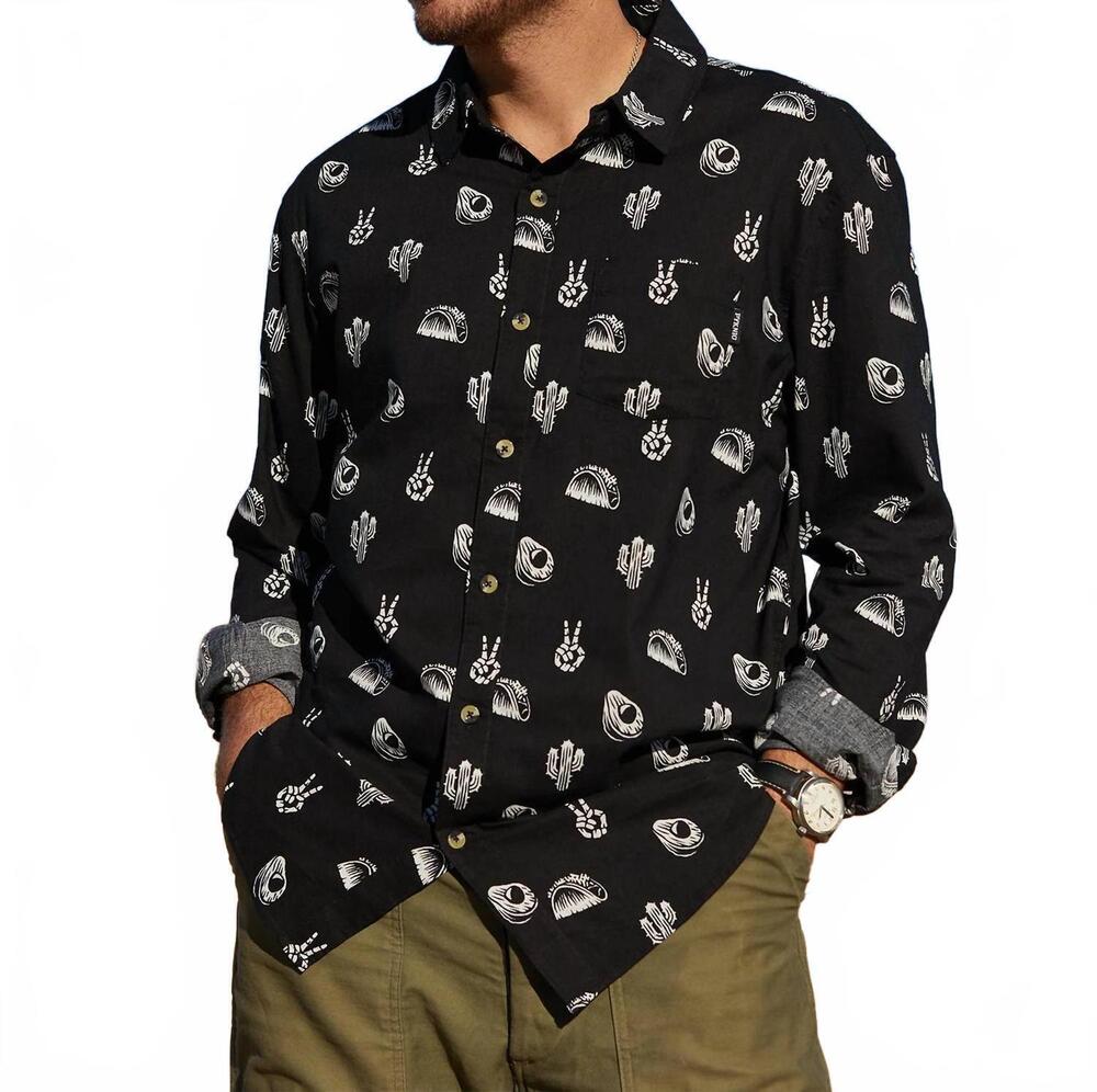 NEW PYKNIC unisex - no problemo long sleeve button up shirt in black
